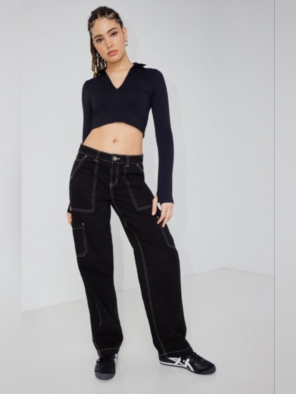 GARAGE Black Cargo White Stitch DANI CARPENTER Jeans for Women
